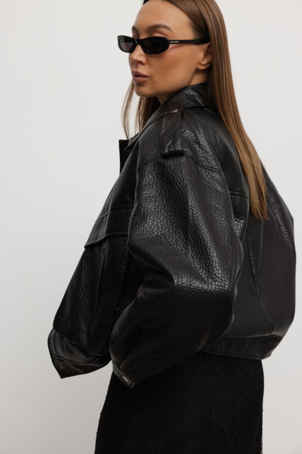 WH070 Kurtka Z Eko Skóry Czarna