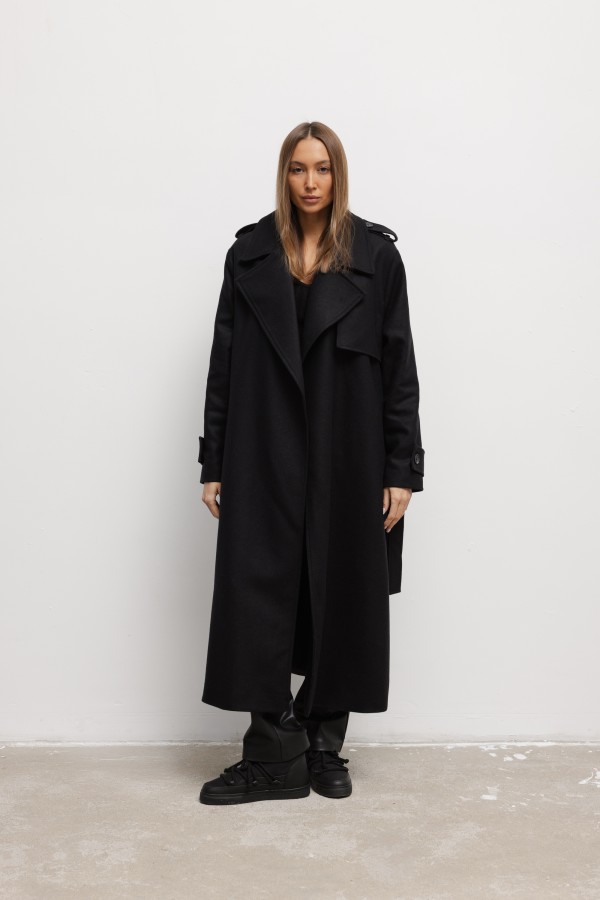 Jacob Płaszcz Wełniany Czarny