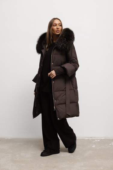 6815 Płaszcz Puchowy Brązowy