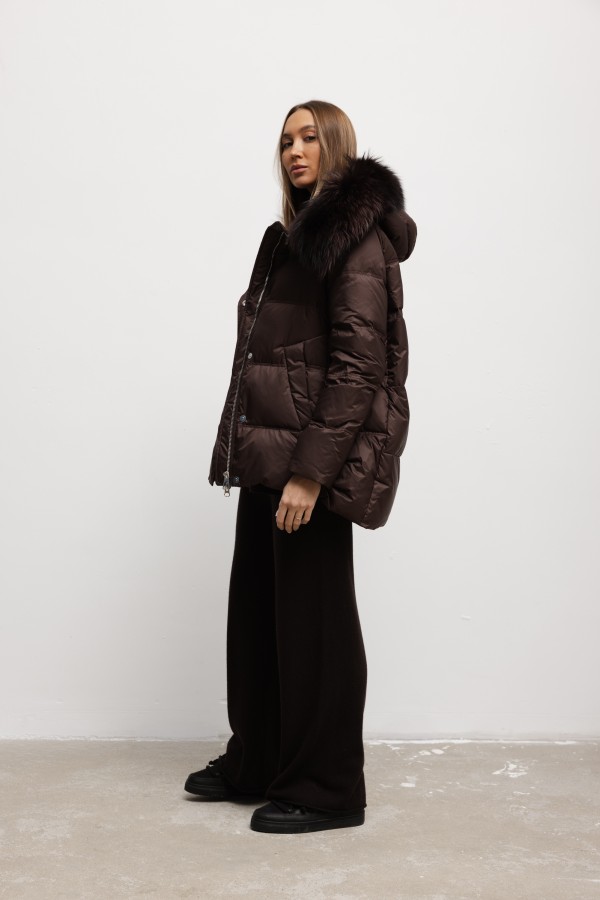 6539 Kurtka Puchowa Brąz