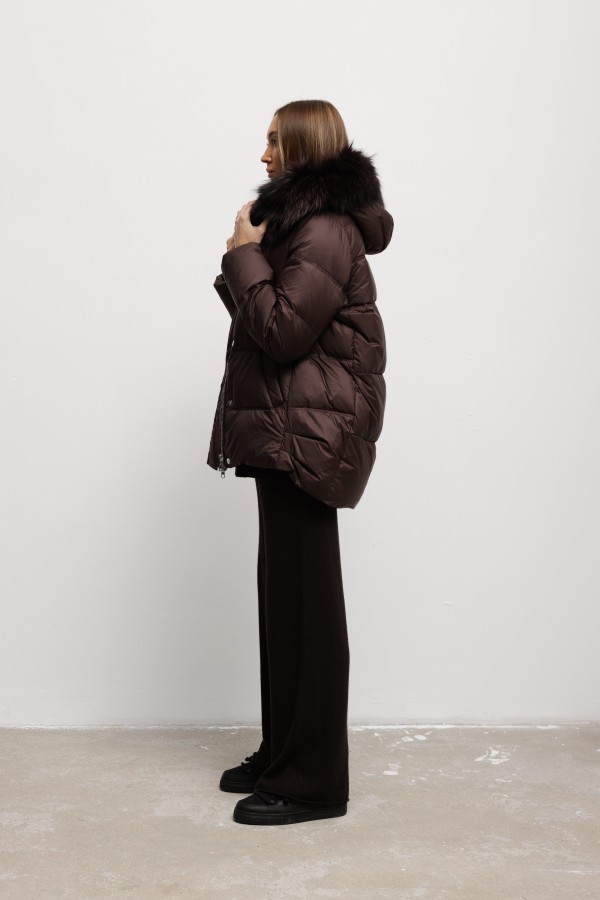 6539 Kurtka Puchowa Brąz