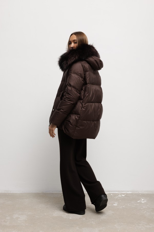 6539 Kurtka Puchowa Brąz