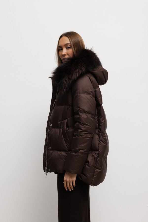 6539 Kurtka Puchowa Brąz