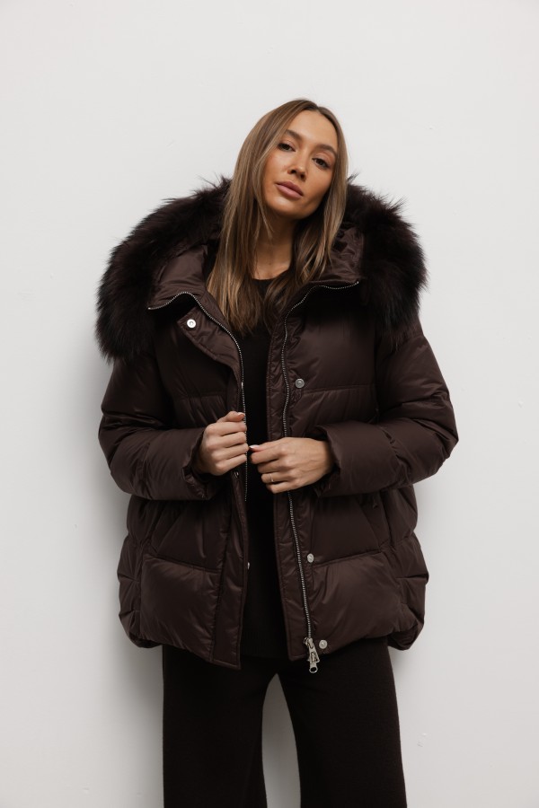6539 Kurtka Puchowa Brąz