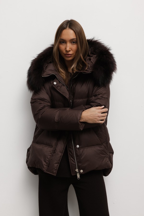 6539 Kurtka Puchowa Brąz