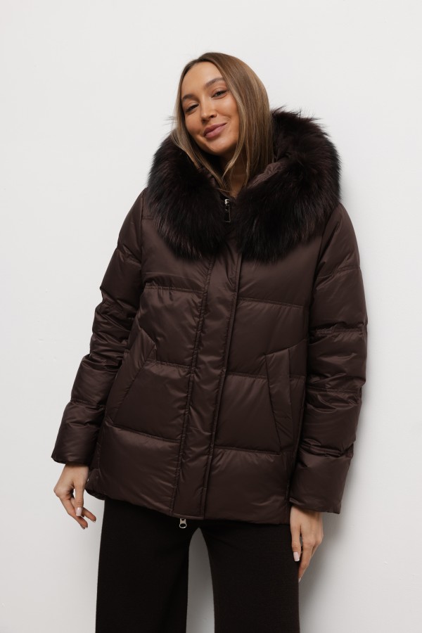6539 Kurtka Puchowa Brąz