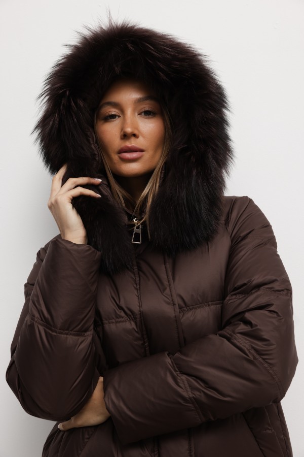 6539 Kurtka Puchowa Brąz