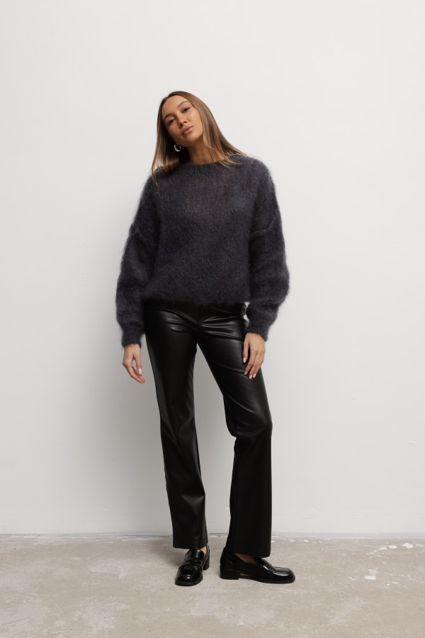 Brandon Sweter Moherowy O Luźnym Splocie Grafit