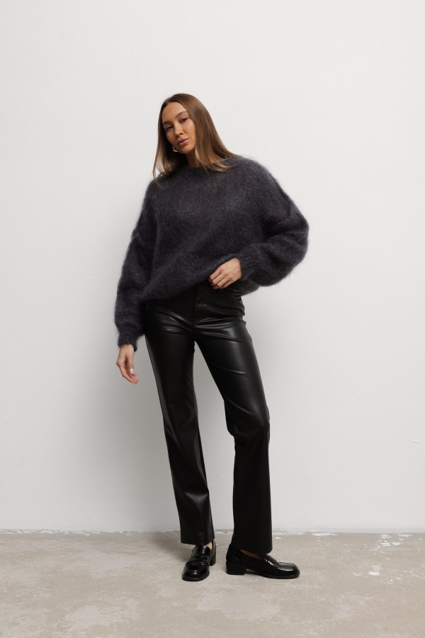 Brandon Sweter Moherowy O Luźnym Splocie Grafit