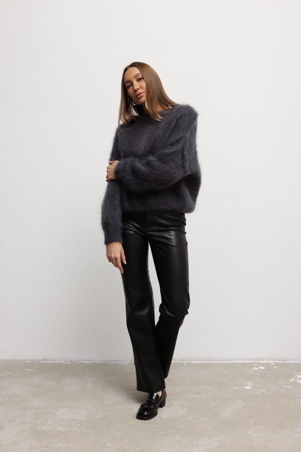 Brandon Sweter Moherowy O Luźnym Splocie Grafit