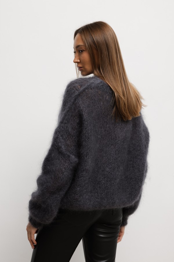 Brandon Sweter Moherowy O Luźnym Splocie Grafit