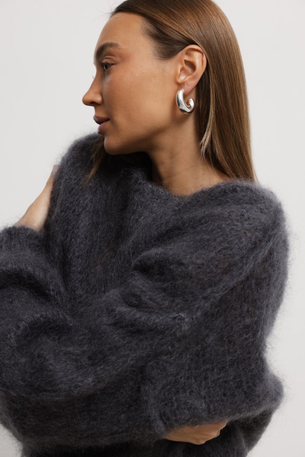 Brandon Sweter Moherowy O Luźnym Splocie Grafit