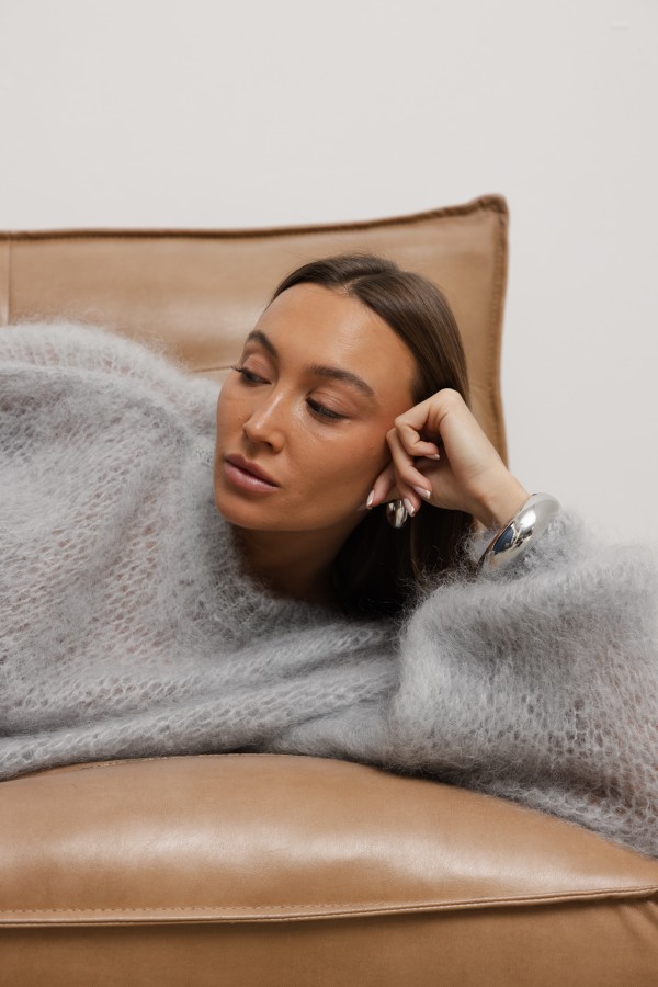 Brandon Sweter Moherowy O Luźnym Splocie Gray