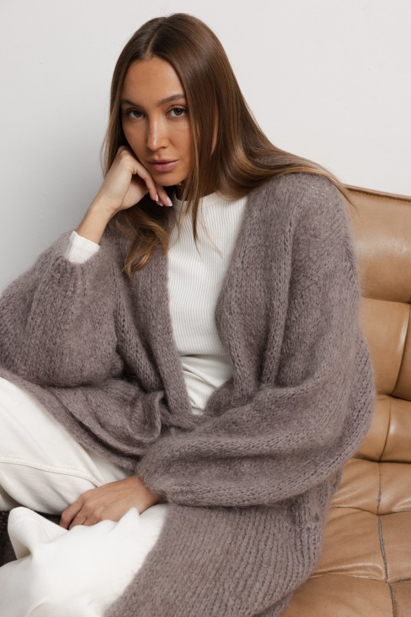 Luca Długi Kardigan Moherowy Taupe