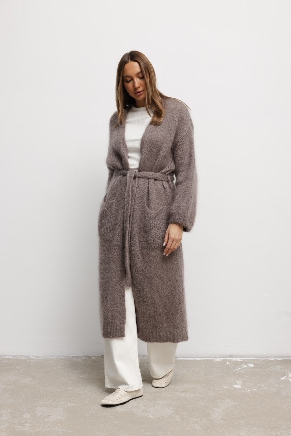 Luca Długi Kardigan Moherowy Taupe