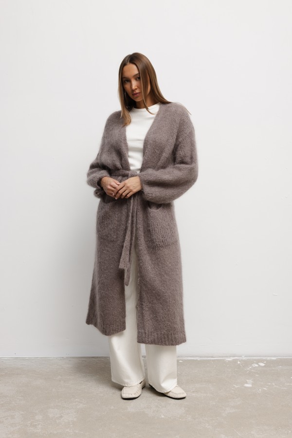 Luca Długi Kardigan Moherowy Taupe