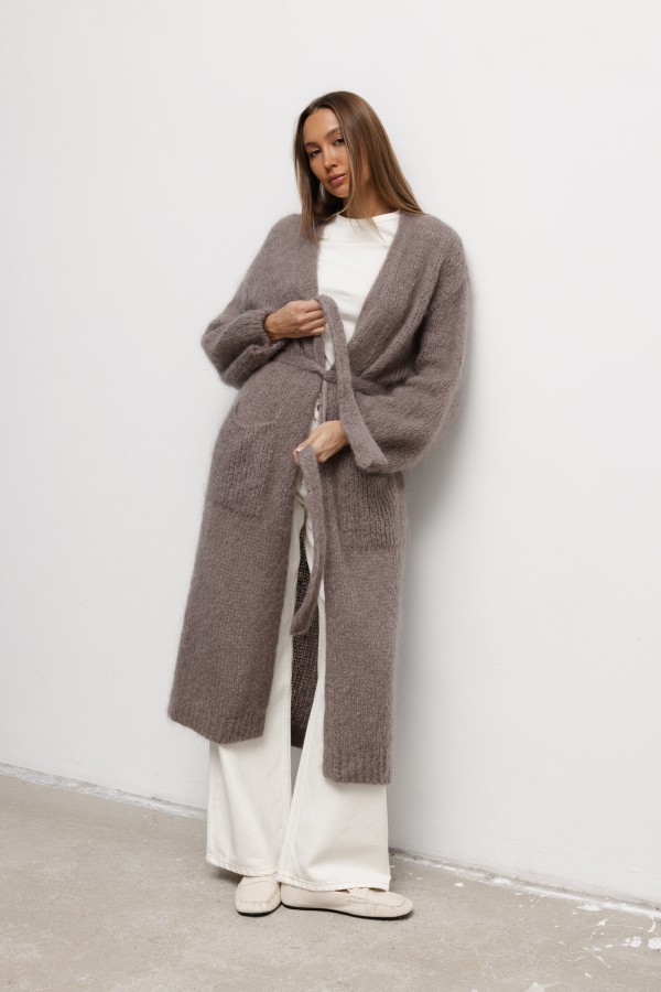 Luca Długi Kardigan Moherowy Taupe