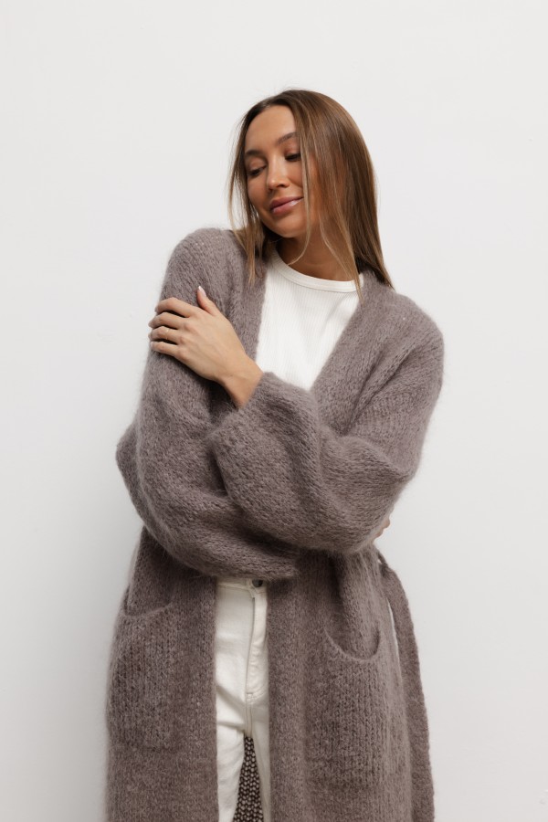 Luca Długi Kardigan Moherowy Taupe