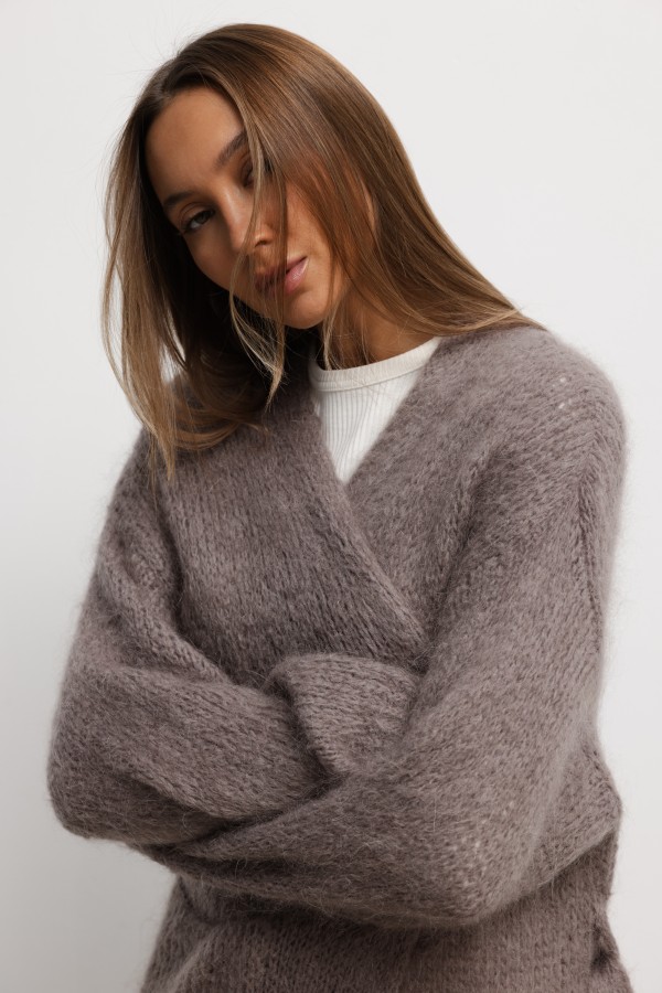 Luca Długi Kardigan Moherowy Taupe