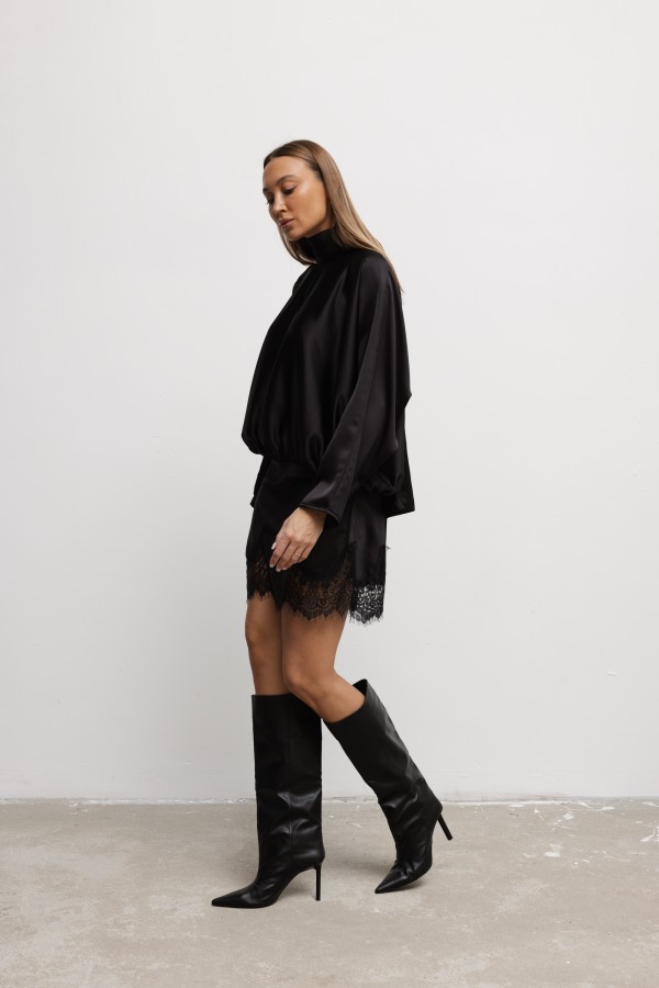 Aurelia Satin Lace Dress Black