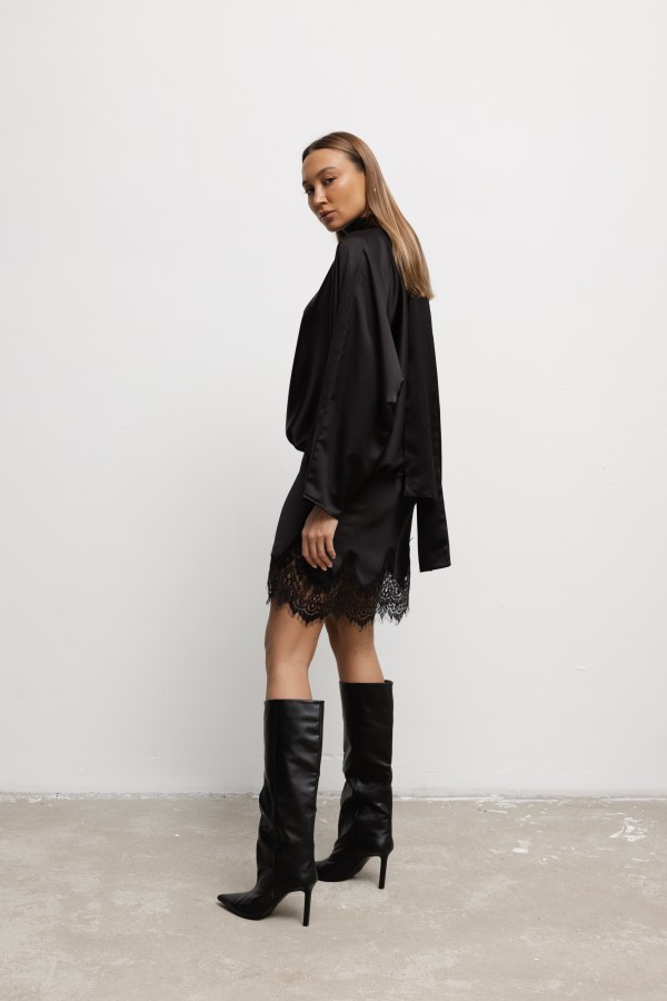 Aurelia Satin Lace Dress Black