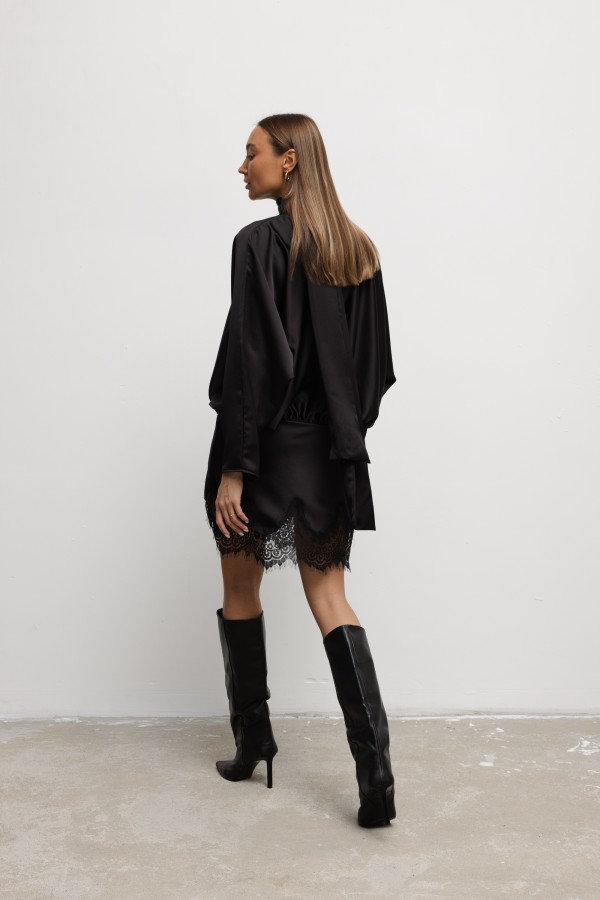 Aurelia Satin Lace Dress Black