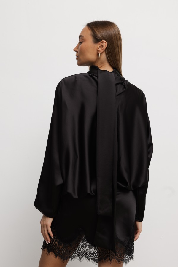Aurelia Sukienka Satynowa Z Koronką Czarna