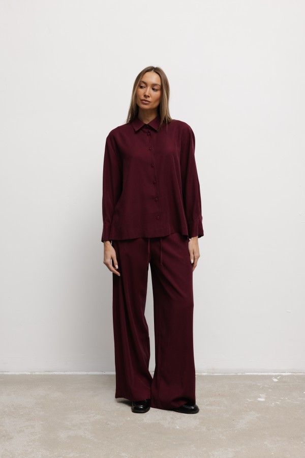 Nelly Wide-Leg Trousers Burgundy