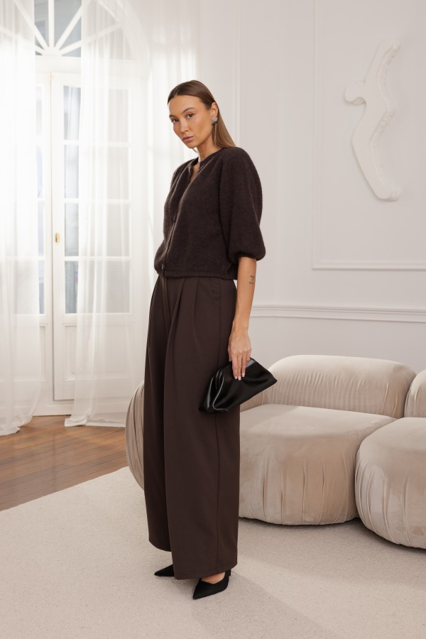 1067 Spodnie Wide Leg Brązowe