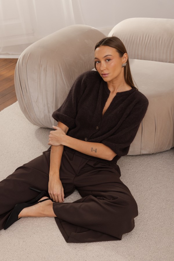 1067 Spodnie Wide Leg Brązowe