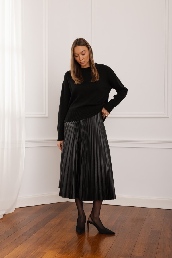 Selma Spódnica Plisowana Z Eko Skóry Czarna