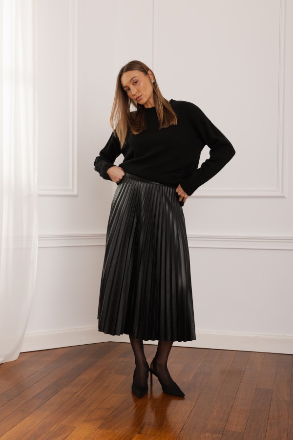 Selma Spódnica Plisowana Z Eko Skóry Czarna