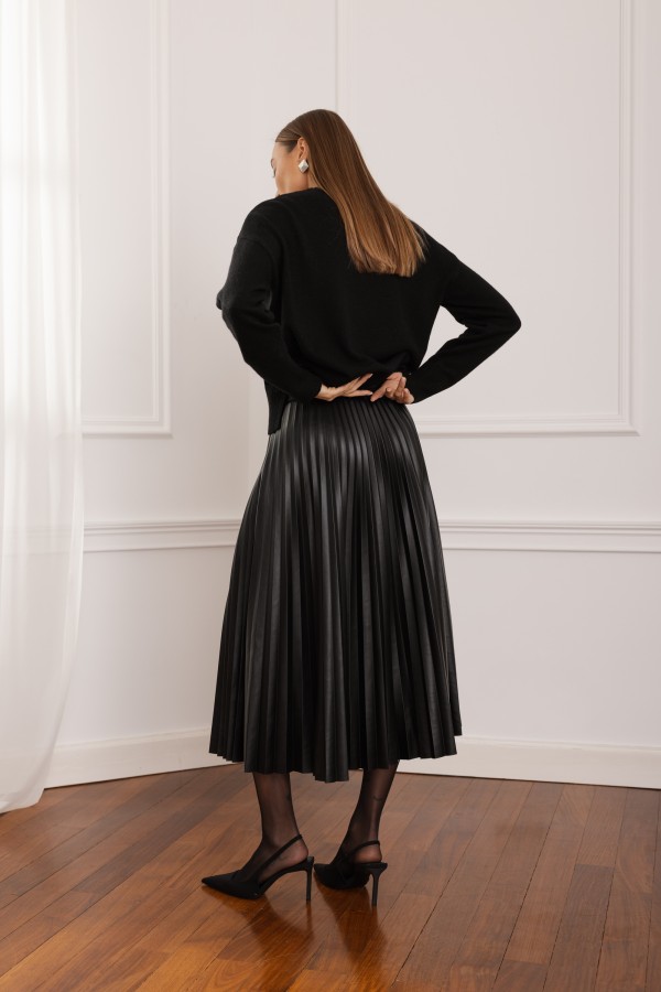 Selma Spódnica Plisowana Z Eko Skóry Czarna