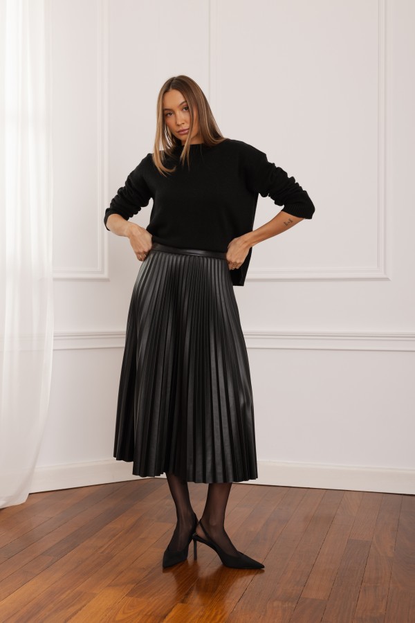 Selma Spódnica Plisowana Z Eko Skóry Czarna