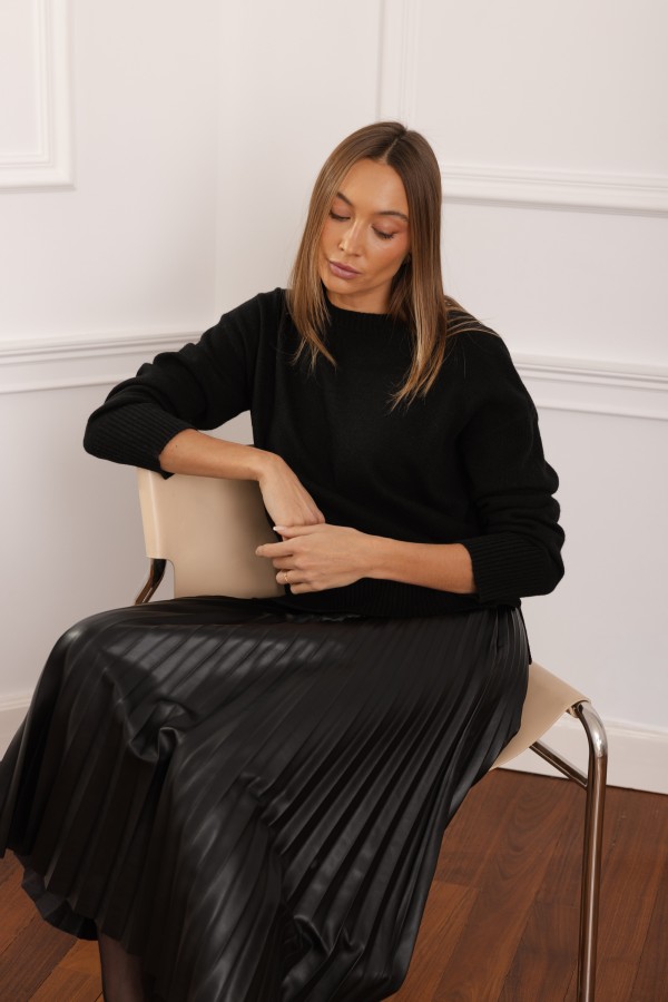 Selma Spódnica Plisowana Z Eko Skóry Czarna