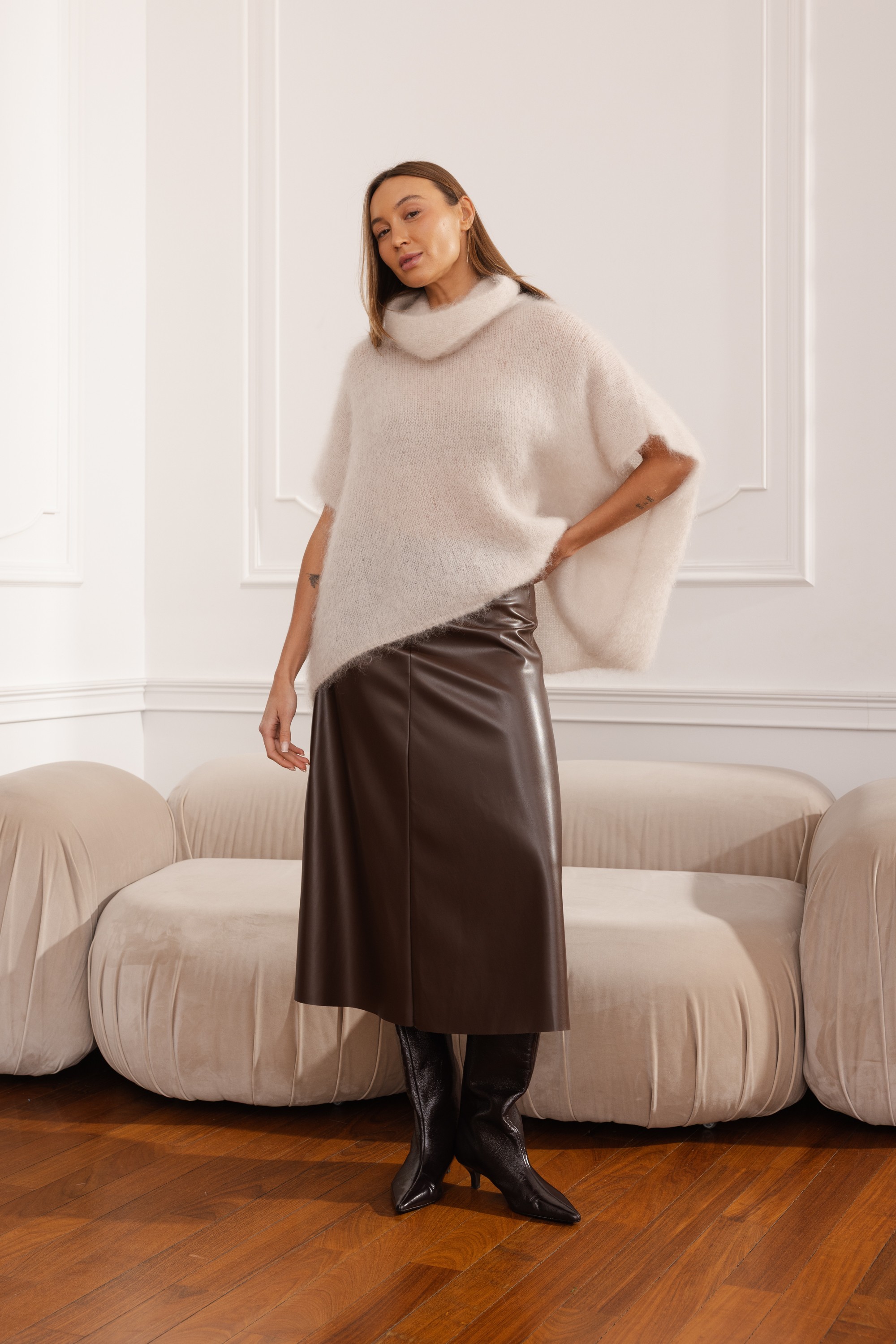Viola eco leather midi skirt brown | Butik Lorenzo
