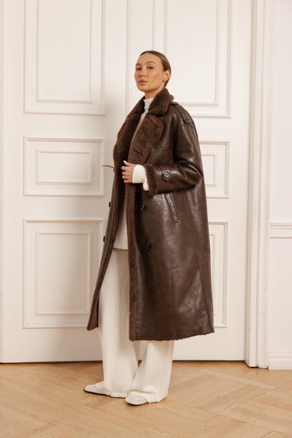 Morris Eco-Leather Coat Brown