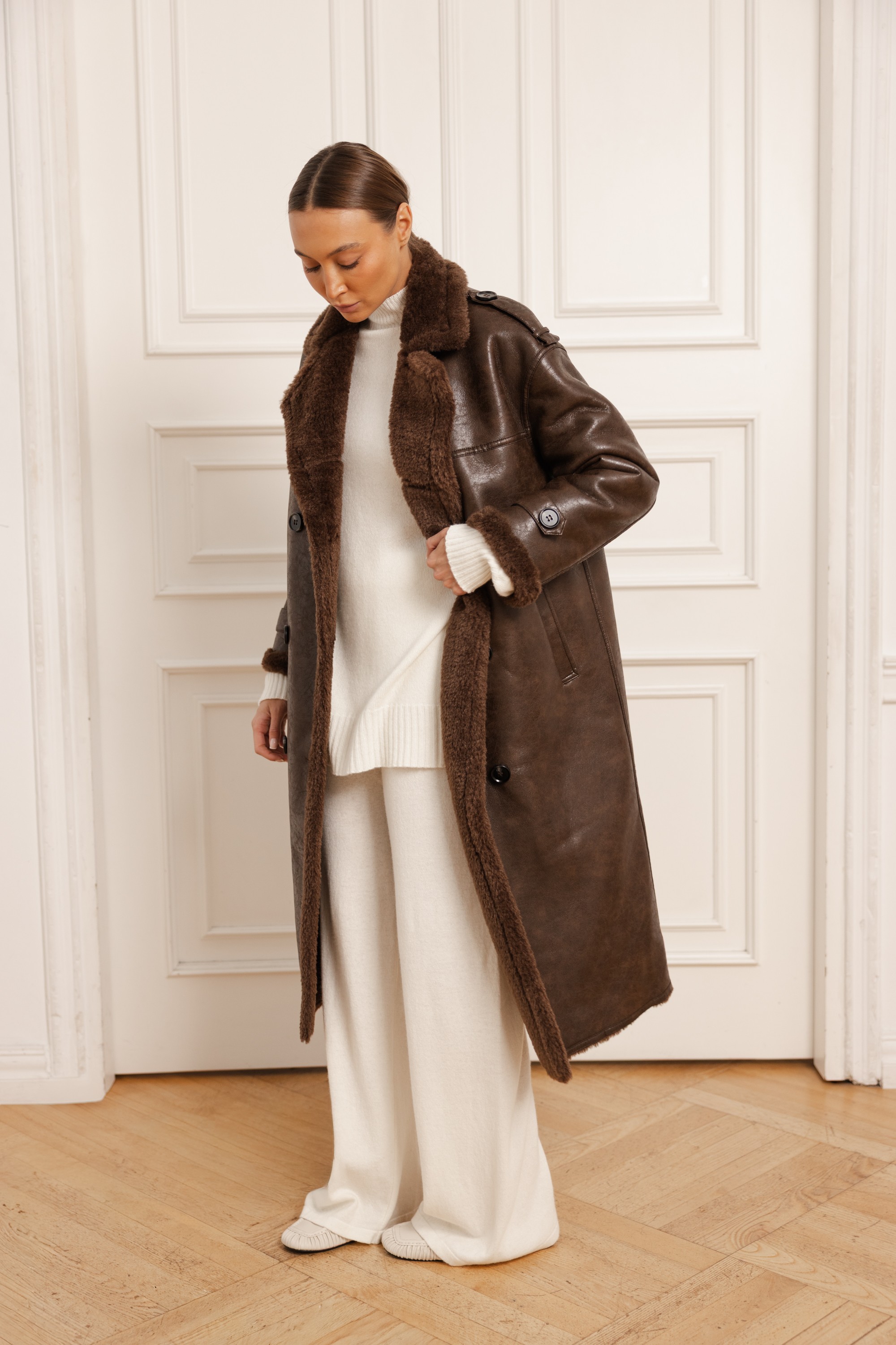Brown eco-leather coat Morris, Italian | Butik Lorenzo