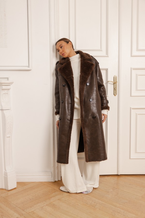 Morris Eco-Leather Coat Brown