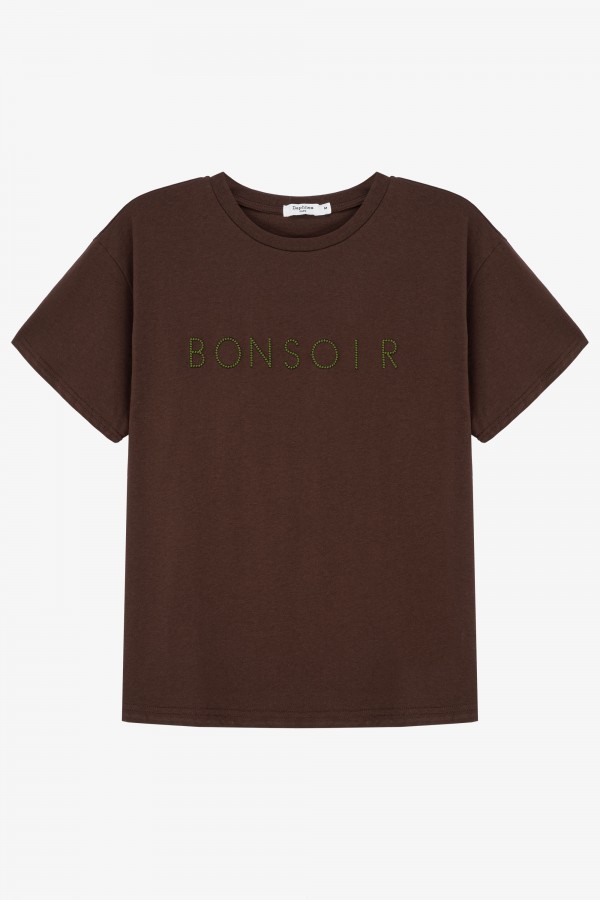 Bonsoir T-shirt Z Nadrukiem Brązowy