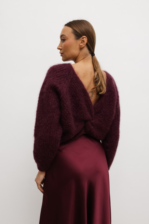 Elias Sweter Moherowy Bordowy