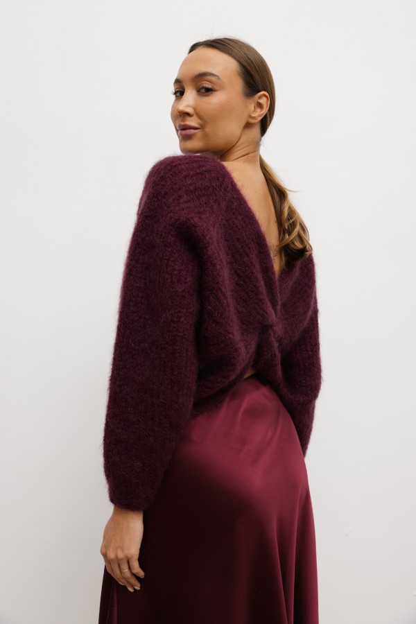 Elias Sweter Moherowy Bordowy