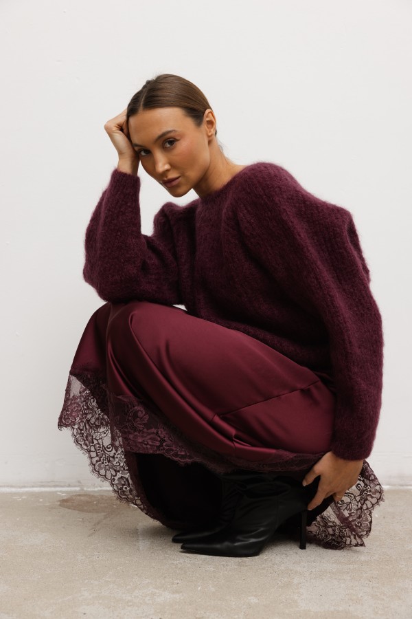 Elias Sweter Moherowy Bordowy