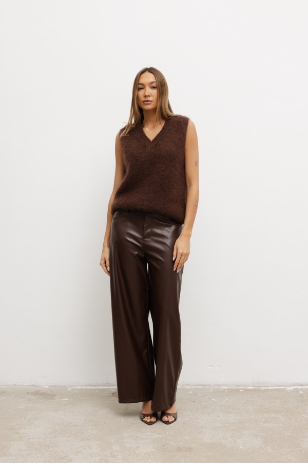 1302 Faux Leather Trousers Brown