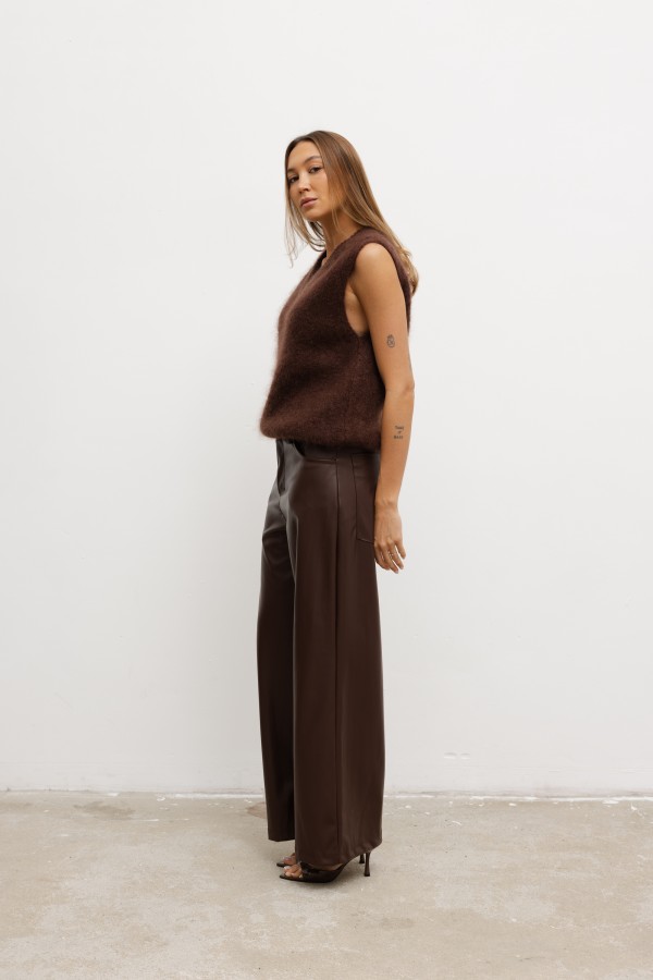 1302 Faux Leather Trousers Brown