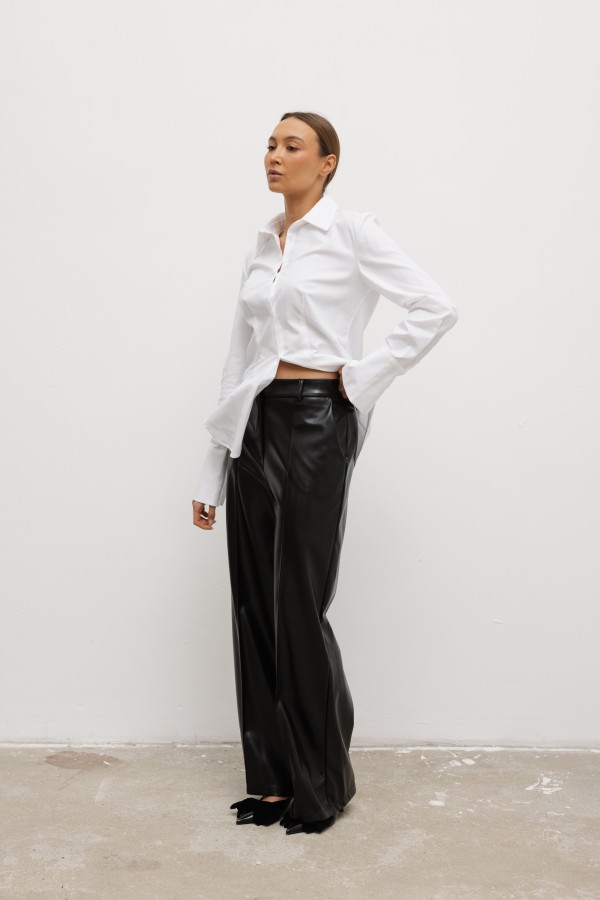 647 Spodnie Z Eko Skóry Czarne