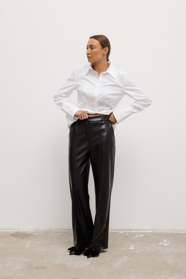 647 Spodnie Z Eko Skóry Czarne