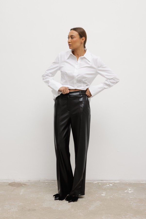 647 Spodnie Z Eko Skóry Czarne