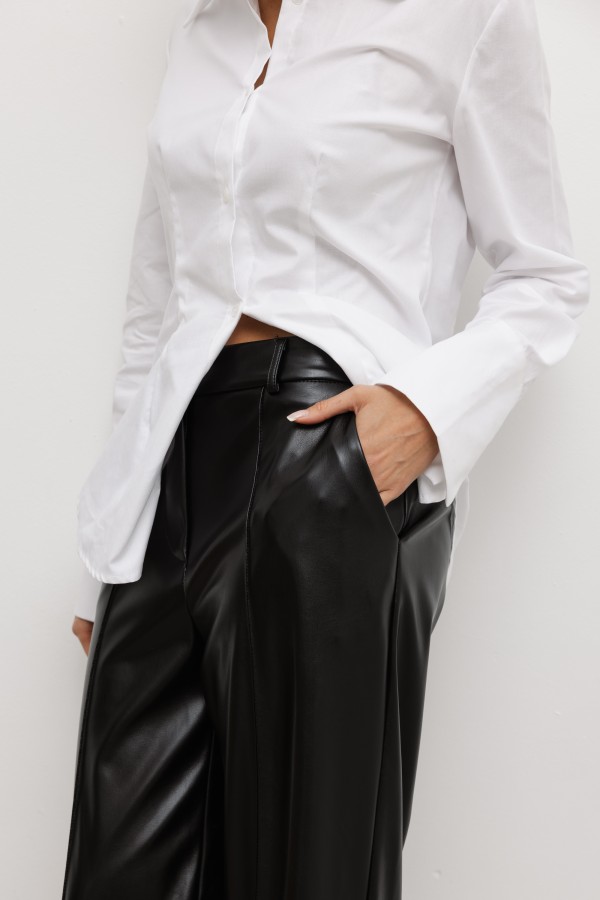 647 Spodnie Z Eko Skóry Czarne