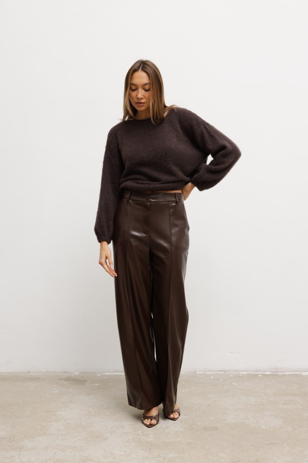 647 Faux Leather Trousers Brown